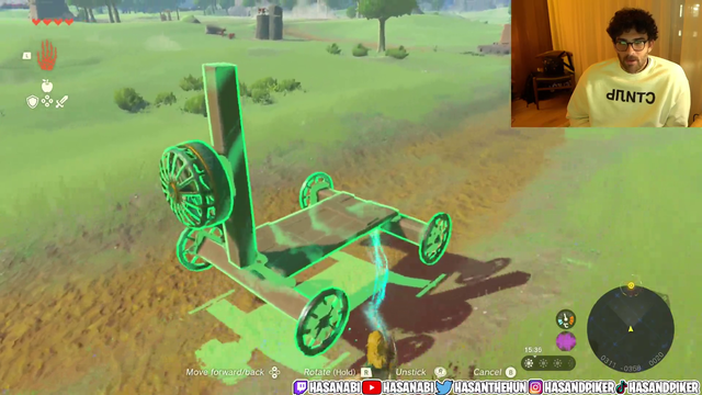 Hasan shows off the new vehicle he built in Tears of the Kingdom