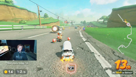 Soda is having fun playing Mario kart