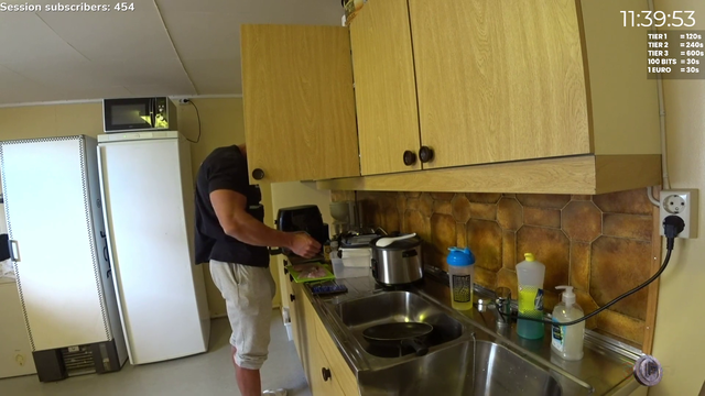 Knut making his first meal in his new sponsor's kitchen.