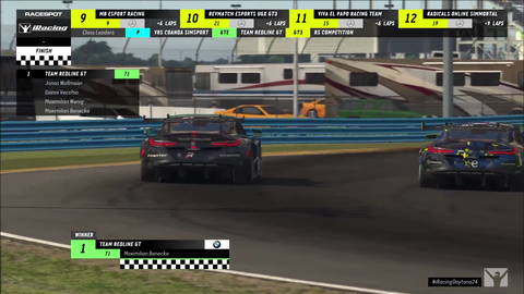 Tribute lap in memory to a deceased driver after a professional 24h race on iRacing.