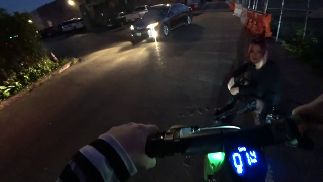Minx drives an electric scooter, but forgets she's in America