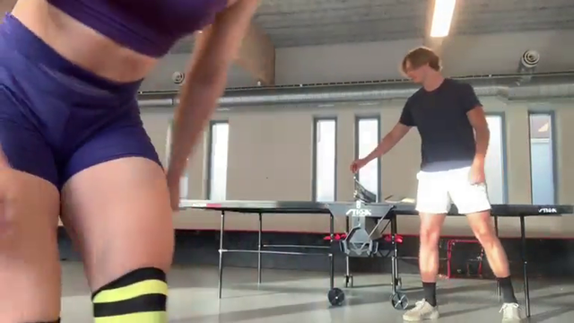 Swedish girl squatting random guy