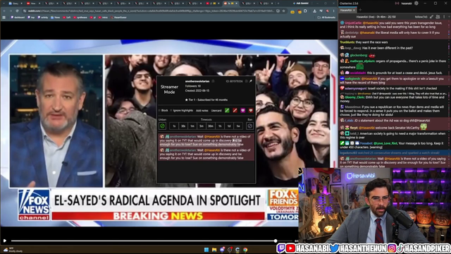 Hasanabi tells his 46-month subscriber the clip he saw is fake and shortened.