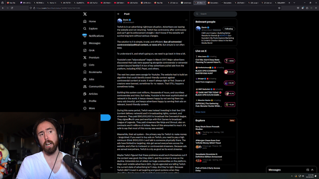Asmon on Twitch Potentially losing 70% Advertisers & then Cats
