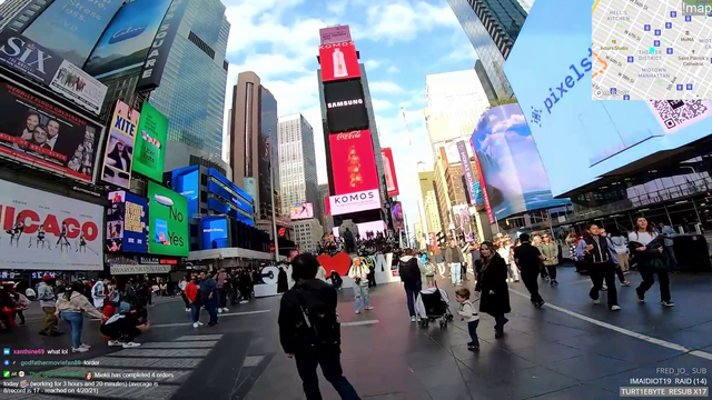Kid on a leash dragged along Times Square