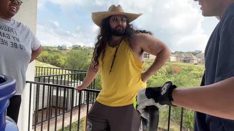 Landowner Esfand is making sure there'll be no funny business from the worker in his backyard.