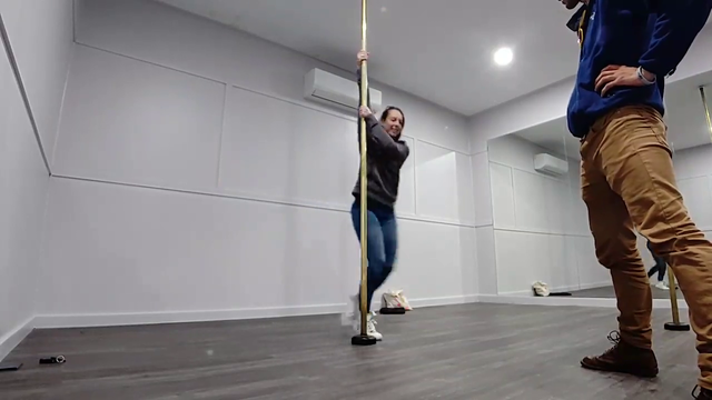 Hitch tries pole dancing for the first time with a sniper!