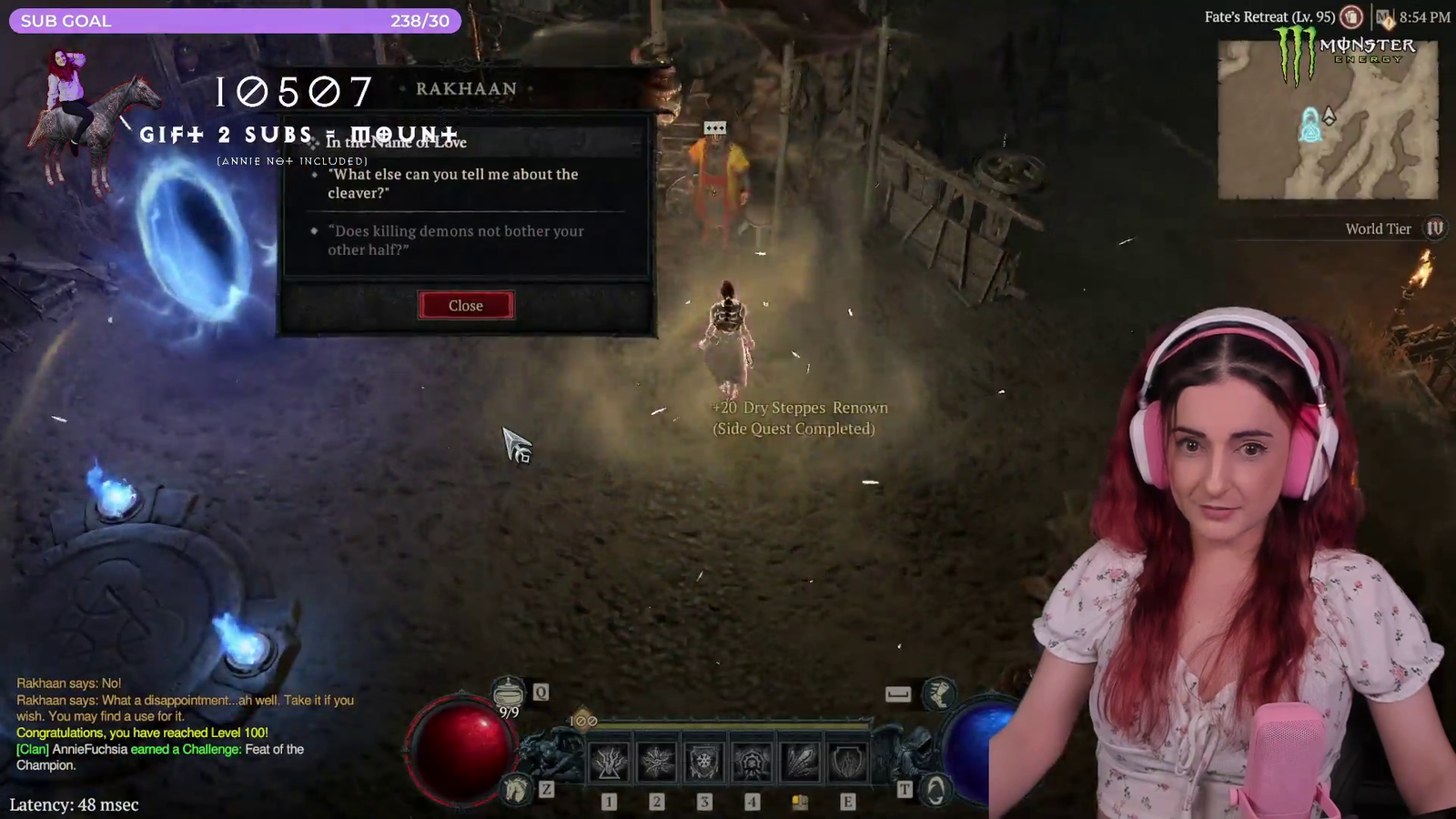 The "100% WoW achievement girl" hits lvl 100 in Diablo 4 HC