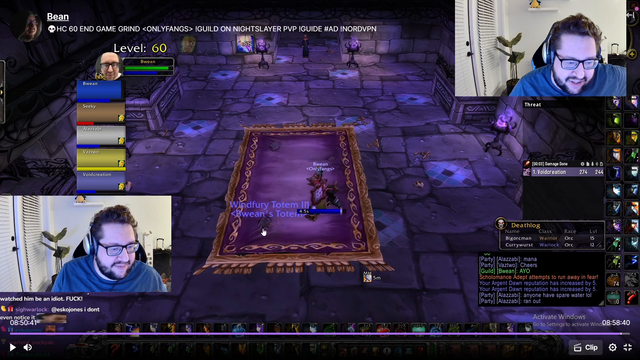Bean accidentally kills two level 60s in his dungeon because his totem aggroed mobs on the floor below in Scholomance