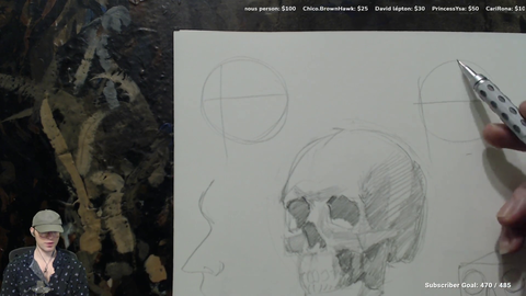 Art streamer effortlessly demonstrates how to sketch a skull in less than a minute