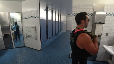 Doc goes into the bathroom again.