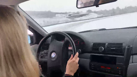 360 drifting on a snow covered racetrack