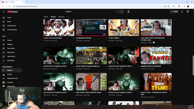 Tyler watches an old video of him