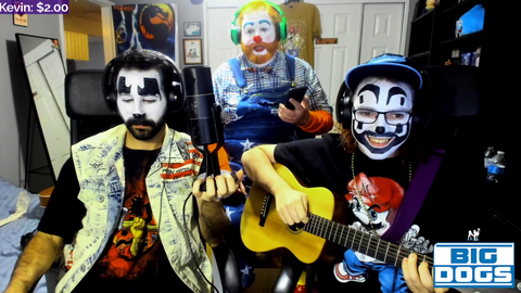 Three clowns performing the Neon Genesis Evangelion theme song