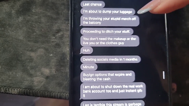Amouranth shows texts from husband threatening to delete socials and get dog killed.