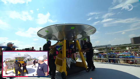 Emiru rides the flying Glorp UFO at Red Bull Flugtag