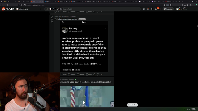 Asmongold responds to viewer asking about the charity allegations.