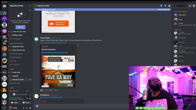 T-Pain listens to a song shared to his discord.