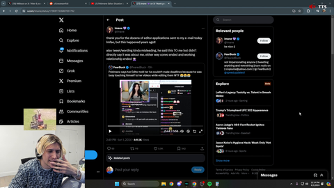 X on Poki walking back her editor comments