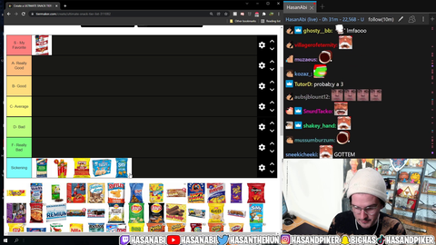 Hasan makes a snack tierlist