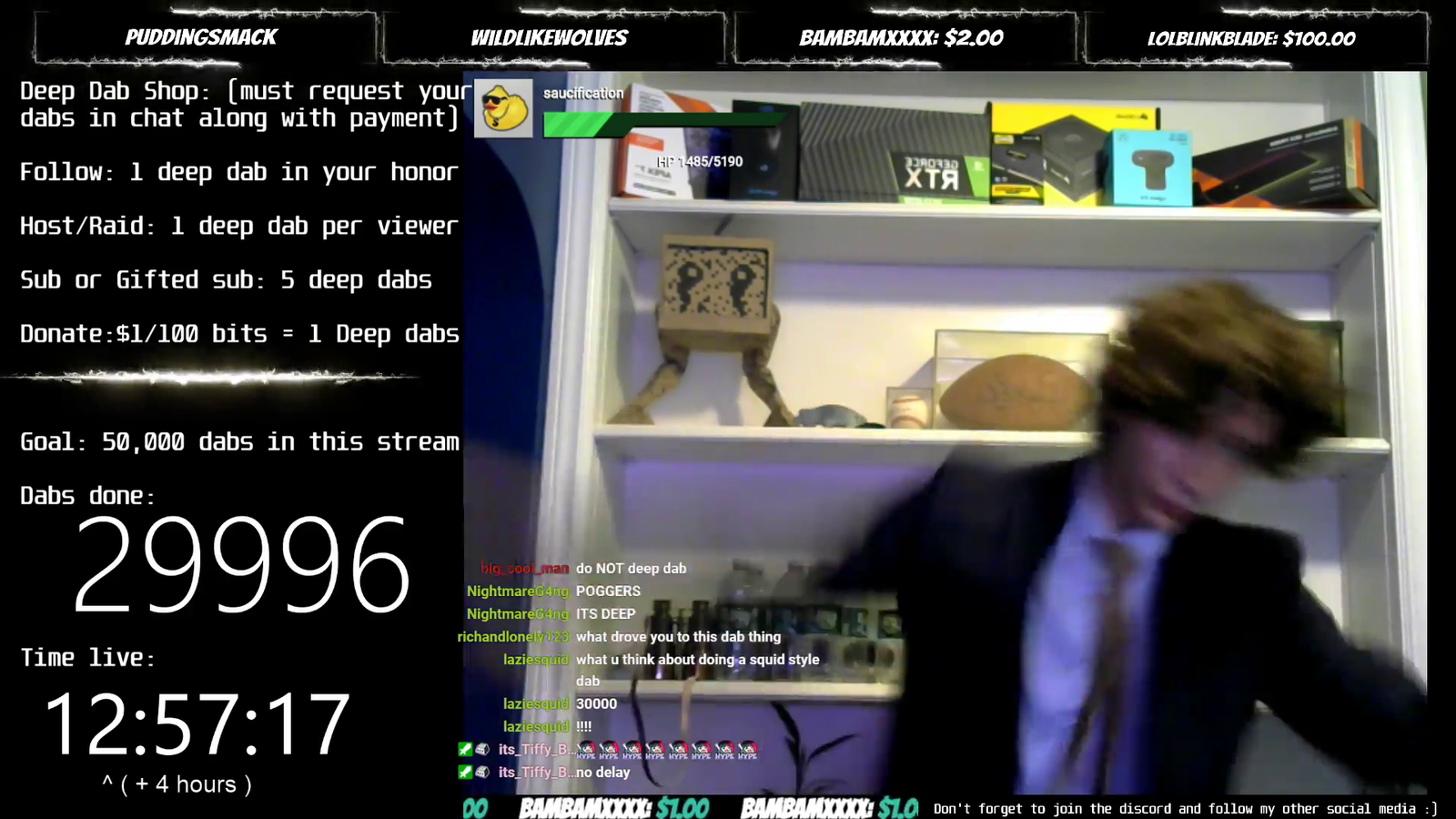 Crazy streamer admits defeat after 30,000 dabs
