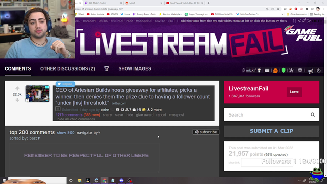 Mizkif on his Artesian Builds PC