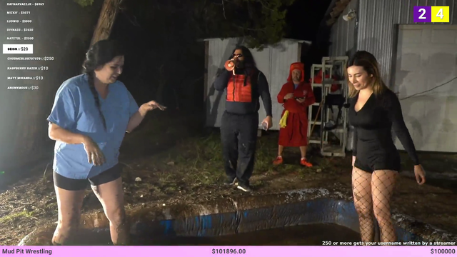 alinity and kaceytron wrestlying in mud