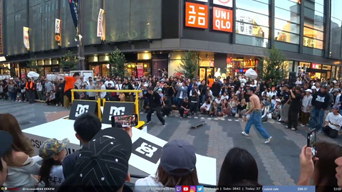 Tokyo skater lands huge a 360 flip to boardslide on a tight jump