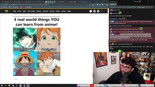 Viewer who got dangerously addicted to gambling comes into Hasan's chat 21 months later to admit he was wrong