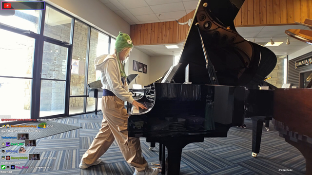 Hachu plays on a $63,000 grand piano