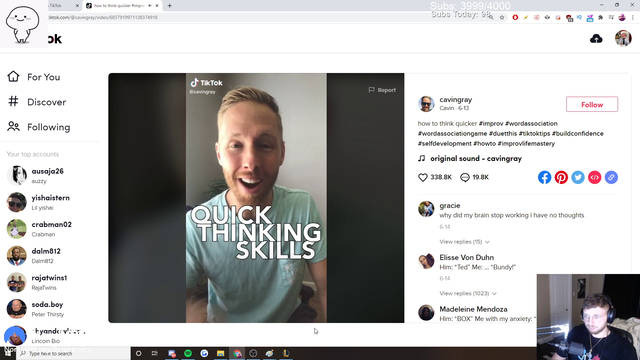 Sanchovies takes the quick thinking tiktok challenge