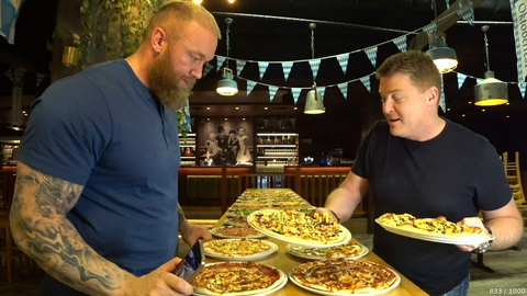 Hafthor (The Mountain) from Game Of Thrones doing an insane eating challenge right now