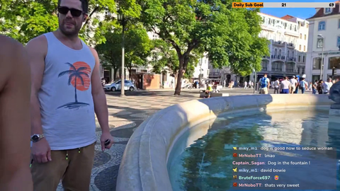 Meowko tosses dog into fountain