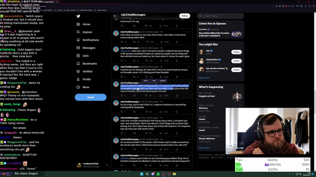 xQc says his personal documents and baby pictures were taken from his house [more offline chat logs in comments]