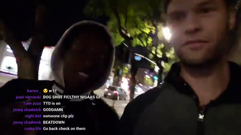 Jim Carrey's son filming a fight on the Boulevard.