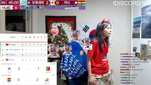 Korean streamer watching last minutes of Ghana-Uruguay match