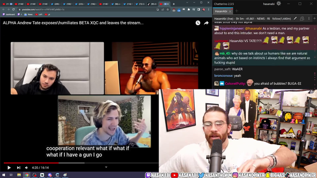 Hasan enjoying the Tate XQC debate.