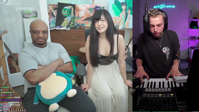 Lacari has a Snorlax plush in his lap and quqco doesn't know why