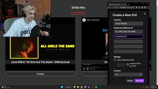xQc tries to start a poll