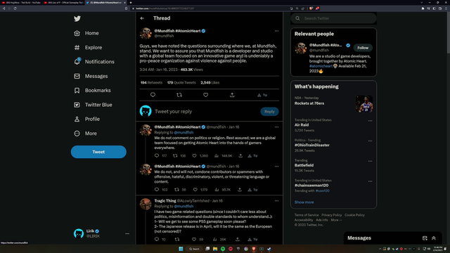 Lirik's take upon Atomic Heart developers and their connection to the Russian Government