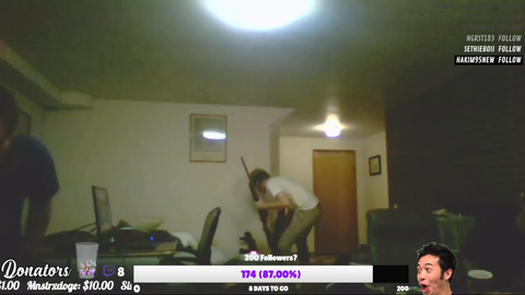 Guy attempts 360 no-scope and knocks over friends drink