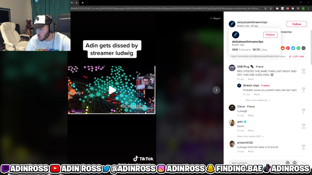 Adin Ross reacting to Ludwig talking about him