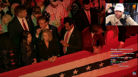 Squeex front row at the Mar-a-Lago awaiting Trump's remarks.