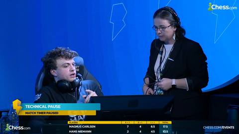 Magnus Carlsen reacts to having a game reset against Hans Niemann