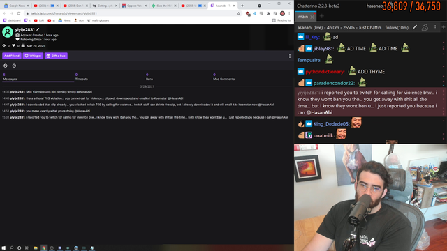 HasanAbi - Hasan gets a threat in chat