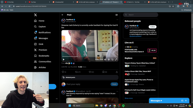 X:”give me a kick moderation fail clip”, vip:”presents it”, X:”too recent bro…”