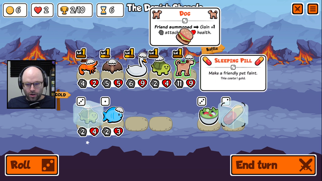 Northernlion with the galaxy brain pill plays in Super Auto Pets