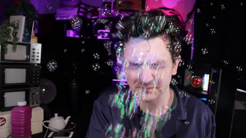 Scottish streamer gets blasted with bubble machine every time someone subs