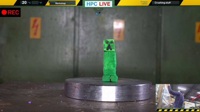 Minecraft creeper killed IRL by world famous hydraulicpresschannel