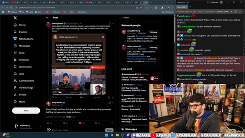 Hasan will talk about the lawsuit, but won't publicly offer financial support to Frogan, Denims or Kaceytron
